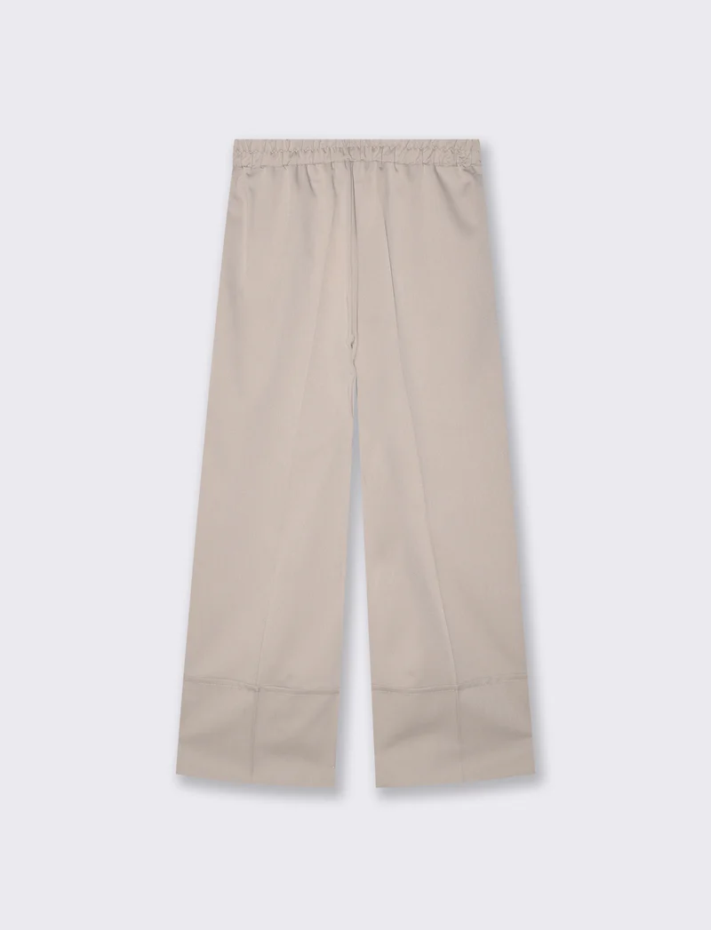 Pantalone Coulotte con Elastico e Risvolto - Beige