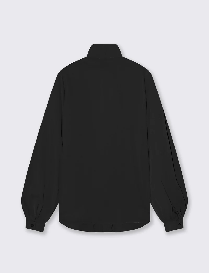 Casacca con fiocco e collo alto - Nero