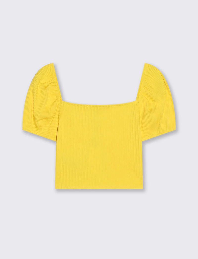 Top con scollo quadrato e maniche a palloncino - Giallo limone