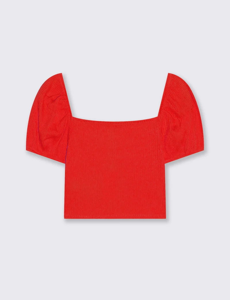 Top con scollo quadrato e maniche a palloncino - Corallo