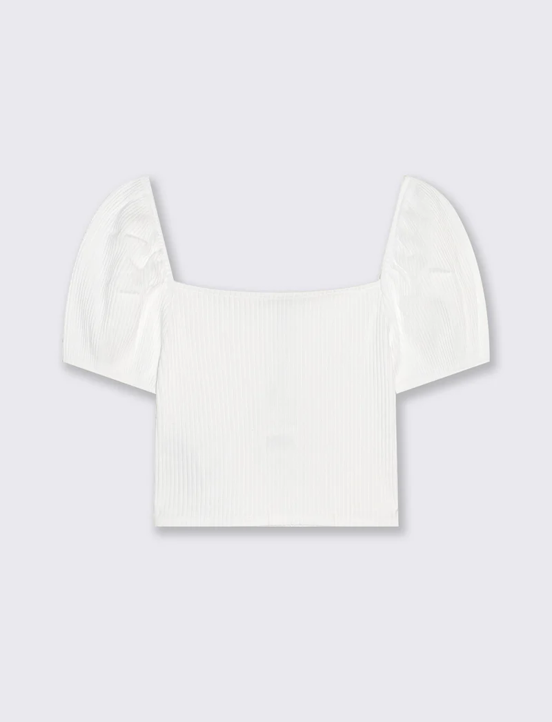 Top con scollo quadrato e maniche a palloncino - Bianco