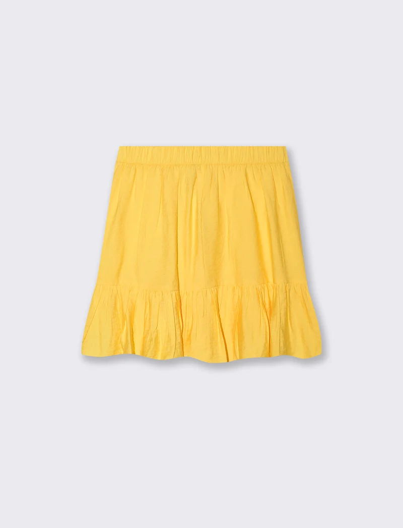Gonna corta con rouches e fiocco davanti - Giallo limone