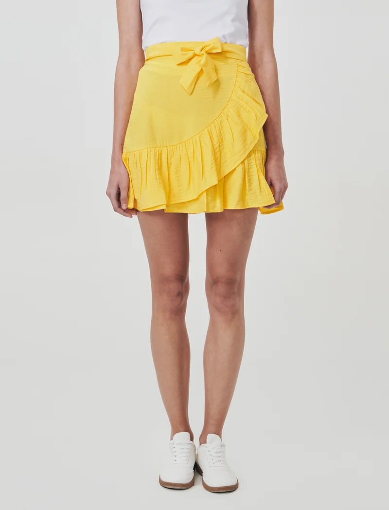 Gonna corta con rouches e fiocco davanti - Giallo limone