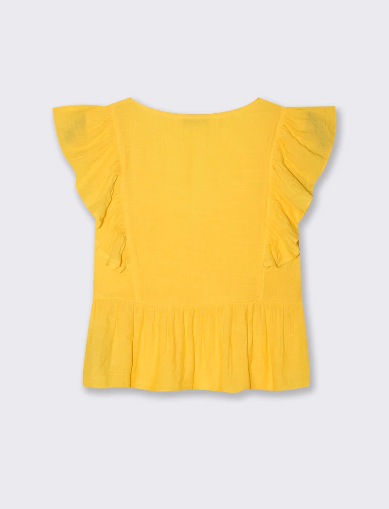 Top con Rouches e Scollo a V Sagomato - Giallo limone