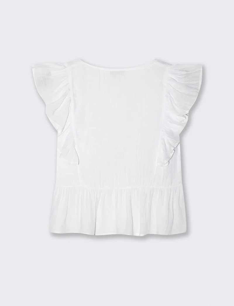 Top con Rouches e Scollo a V Sagomato - Bianco