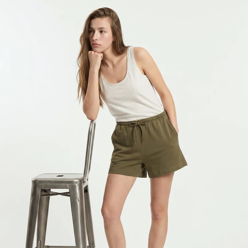 Short in cotone con coulisse e tasche - Kaky 1
