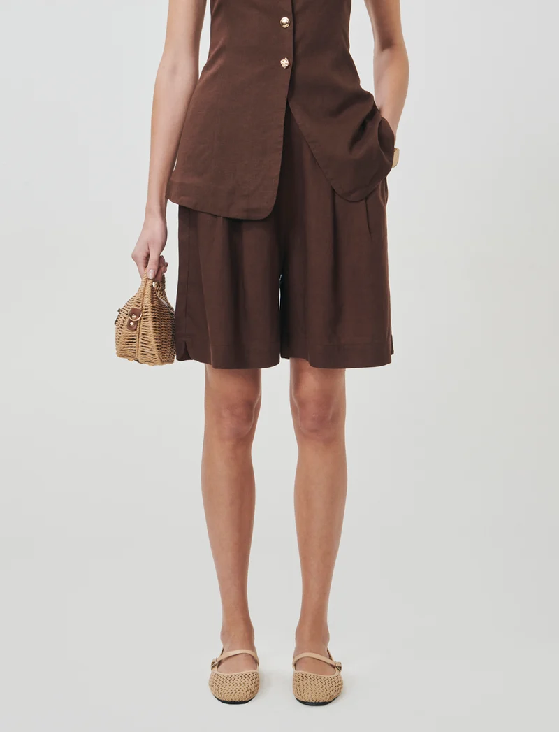 Bermuda con Elastico e Tasche Fianchi - Marrone cioccolato