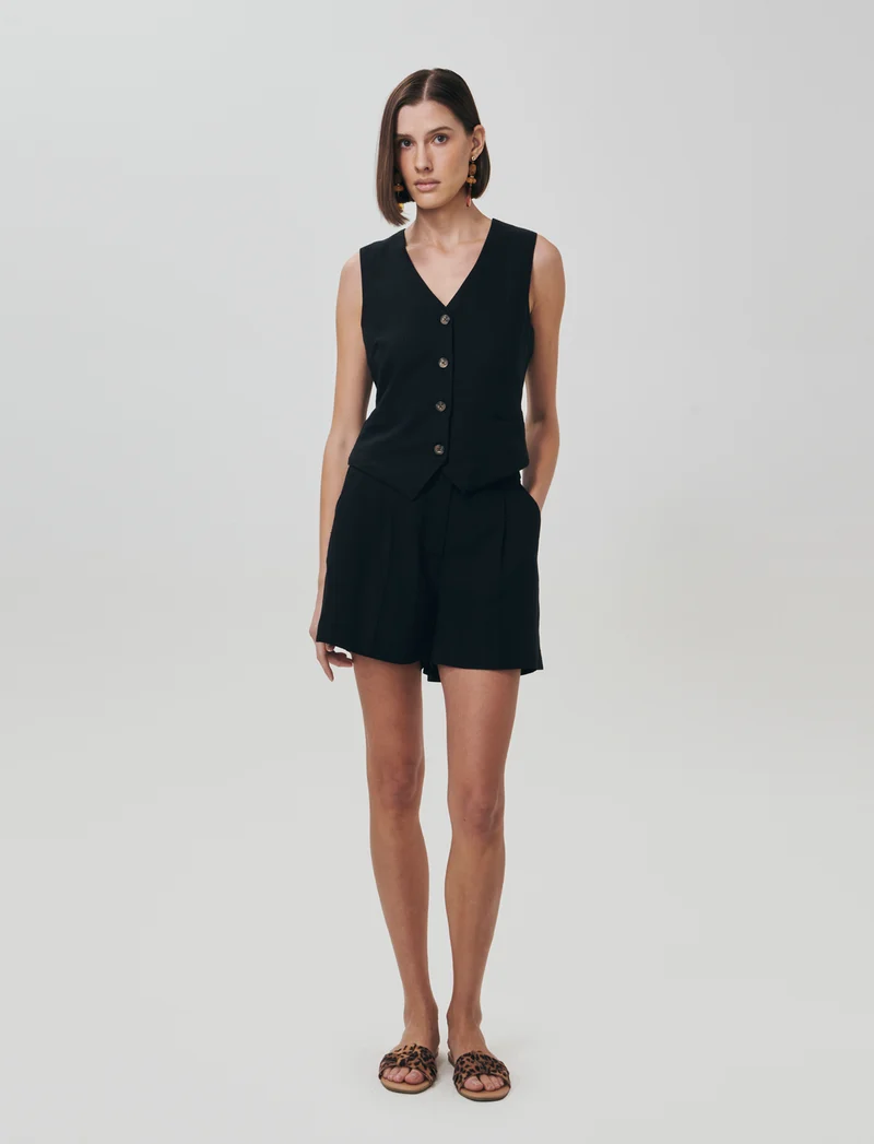 Gilet con tasche a taglio davanti - Nero