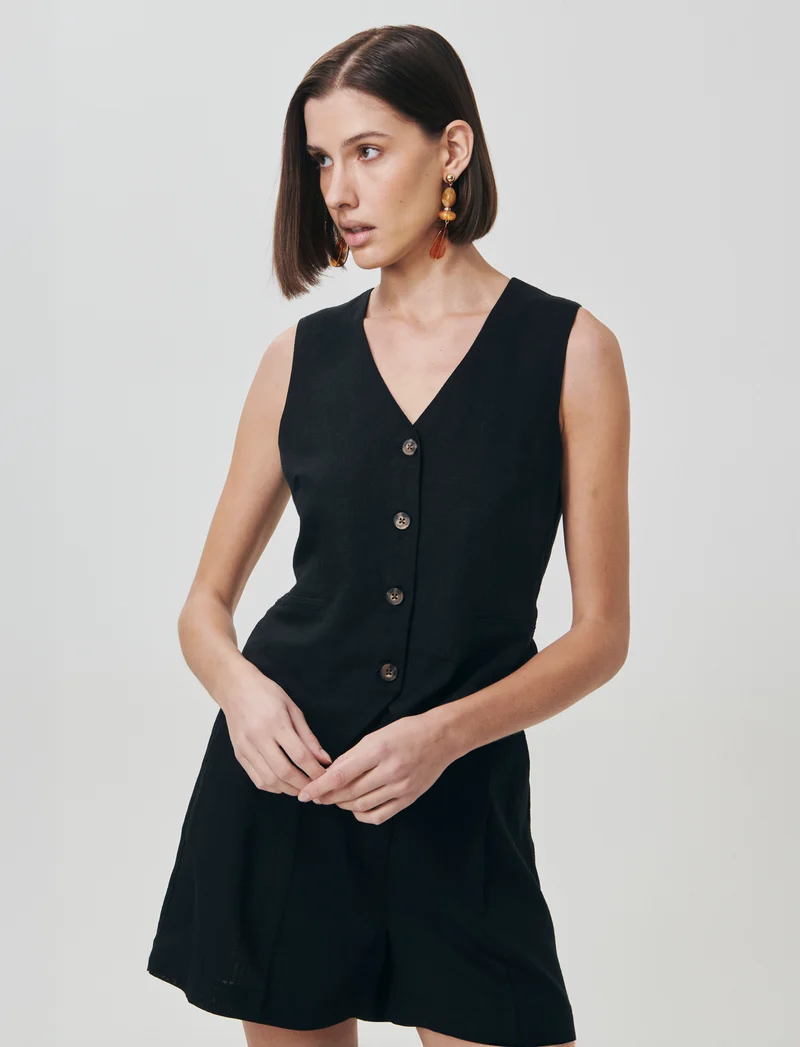 Gilet con tasche a taglio davanti - Nero
