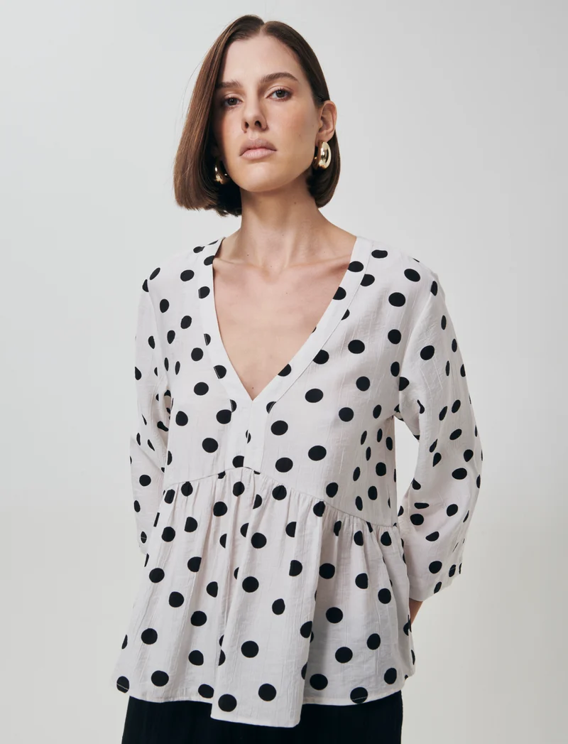 Blusa V Decorata con Perline Colorate - var 1
