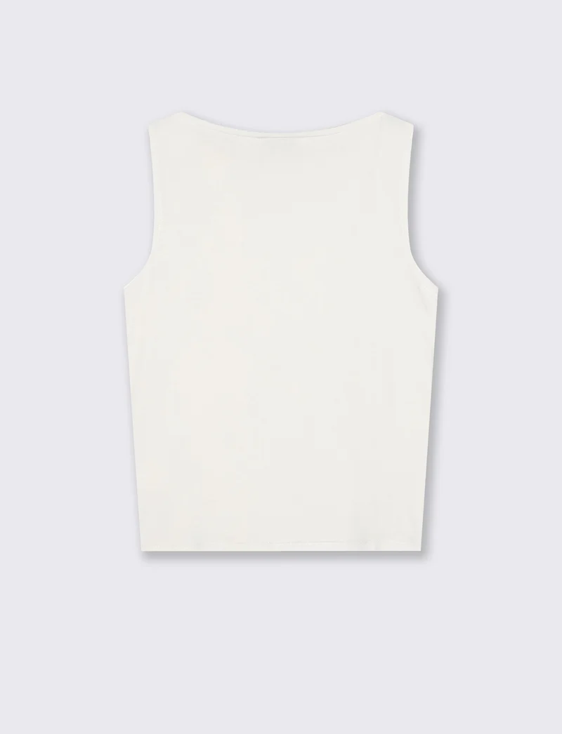 Top smanicato in cotone con scollo barca - Avorio