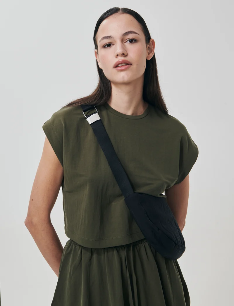 T-Shirt Basica Manica Corta Crop - Kaky 1