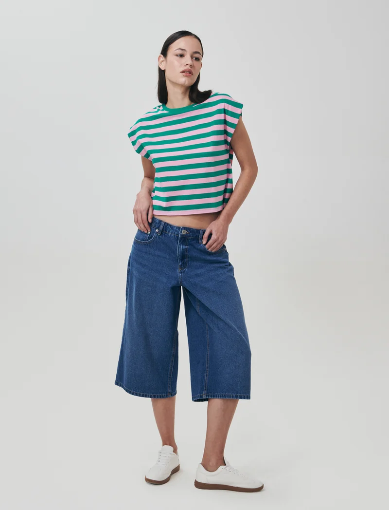 Bermuda Baggy in Denim con Tasche Retro - Denim