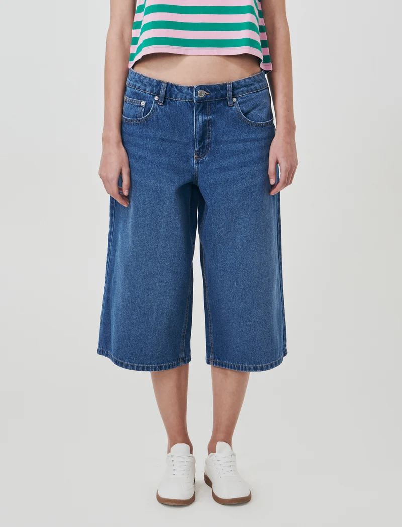 Bermuda Baggy in Denim con Tasche Retro - Denim