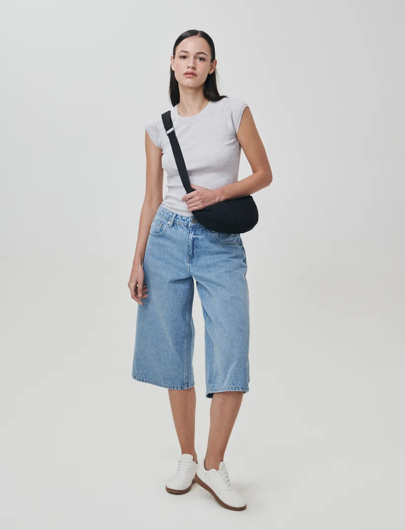 Bermuda Baggy in Denim con Tasche Retro - Denim chiaro