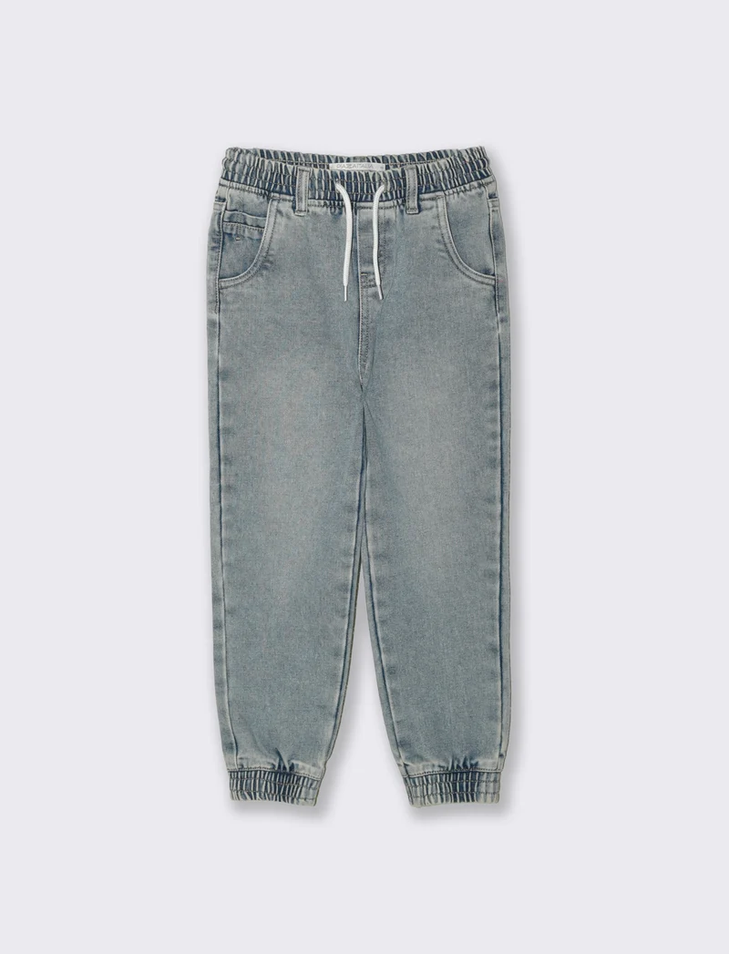 Jogger in denim con lacci e tasche - Denim chiaro