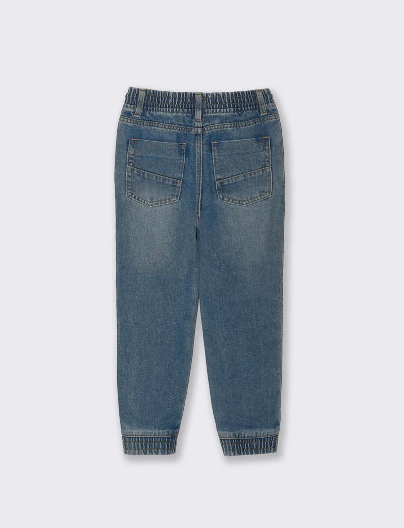 Jogger in denim con lacci e tasche - Denim