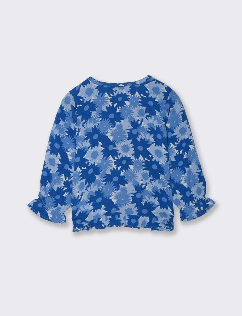 Camicia manica lunga a fantasia con fiocchetti - Blu