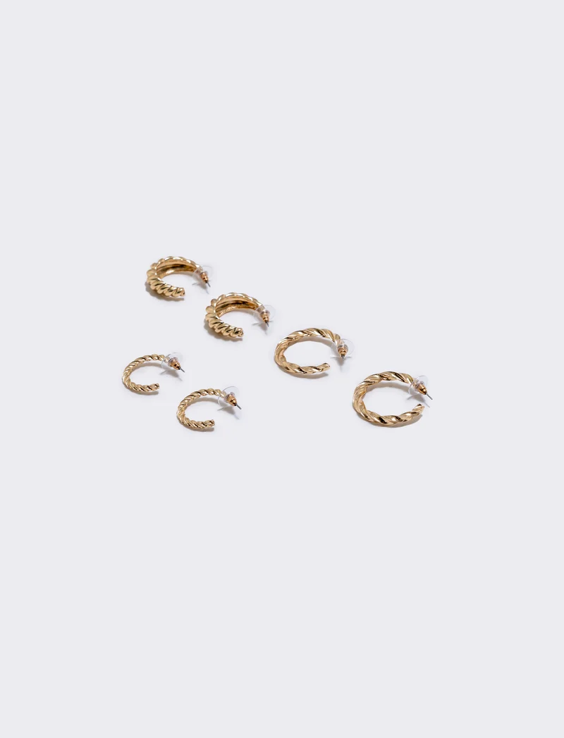 Orecchini torciglioni: 3 paia eleganti - Oro