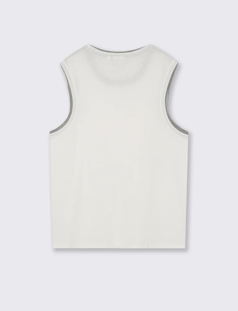 T-shirt senza maniche finto doppio capo - Bianco