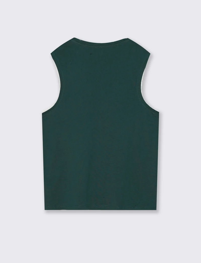 T-shirt senza maniche finto doppio capo - Verde petrolio