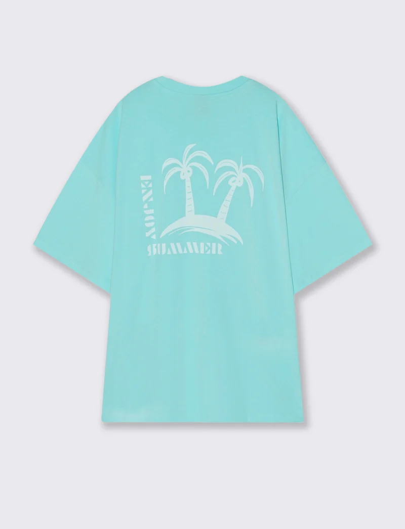 T-shirt Boxy Fit Super Soft con Stampa - Turchese