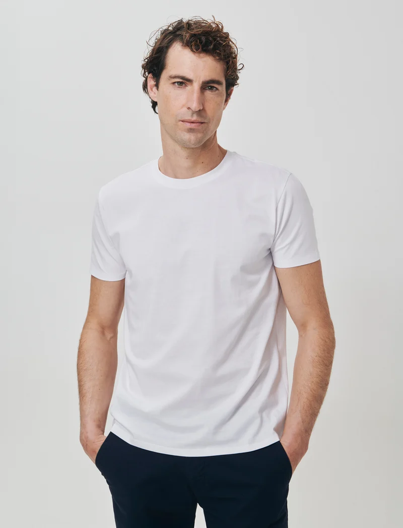 T-shirt girocollo in cotone mercerizzato - Bianco