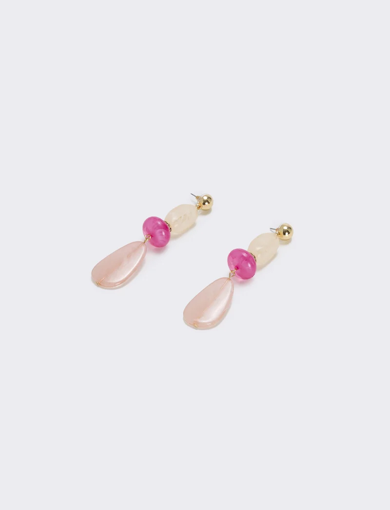 Orecchini Pendenti con Tre Pietre Eleganti - Rosa
