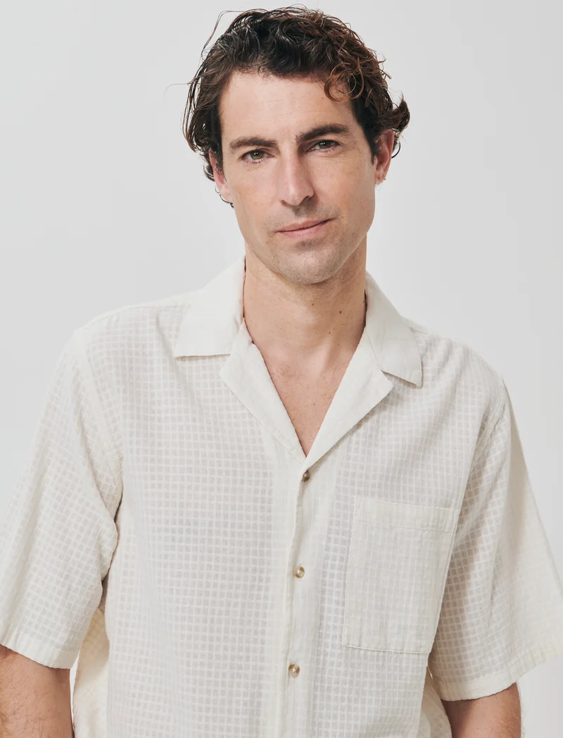 Camicia boxy fit a quadri in cotone - Beige ecru