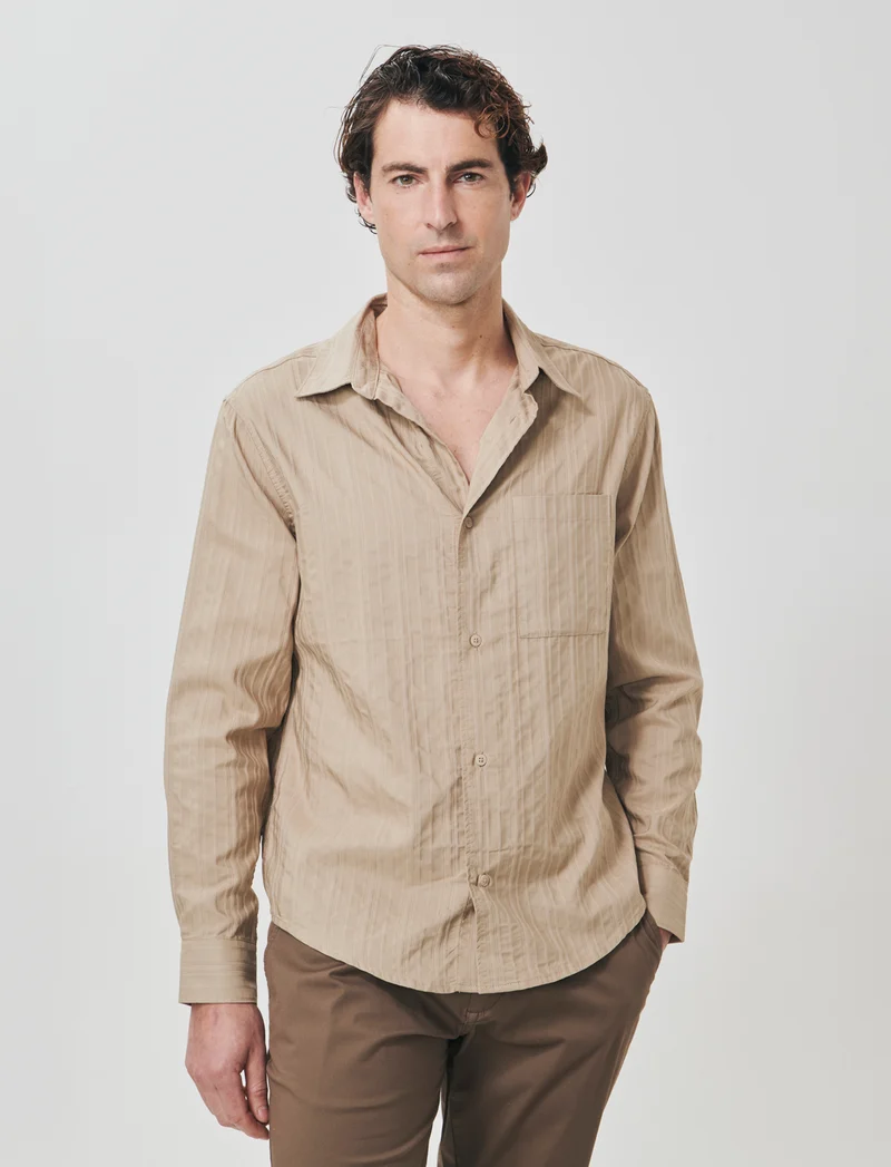 Camicia Jacquard Effetto Riga Soft Fit - Beige