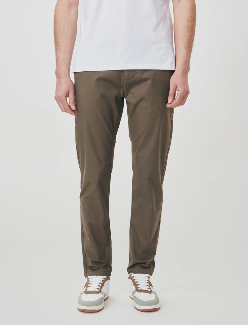 Pantaloni Chino Slim Fit in Cotone Stretch - Grigio fango