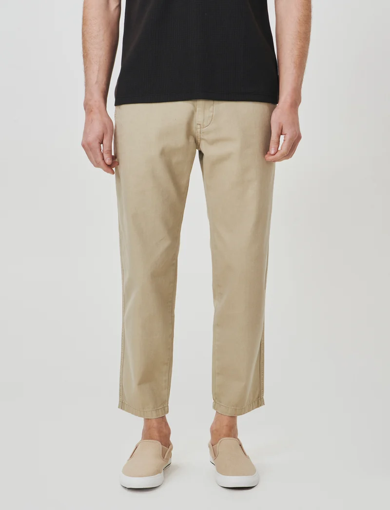 Pantalone Canvas Straight Fit Effetto Slavato - Beige