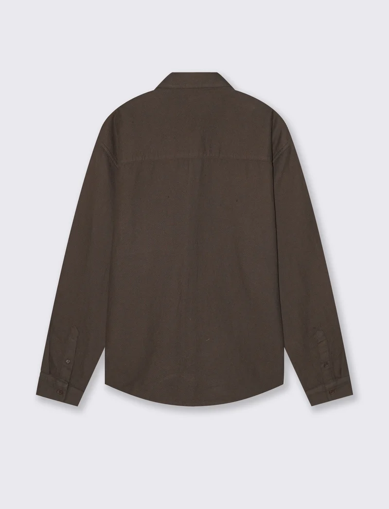 Camicia cropped in cotone waffle - Grigio fango