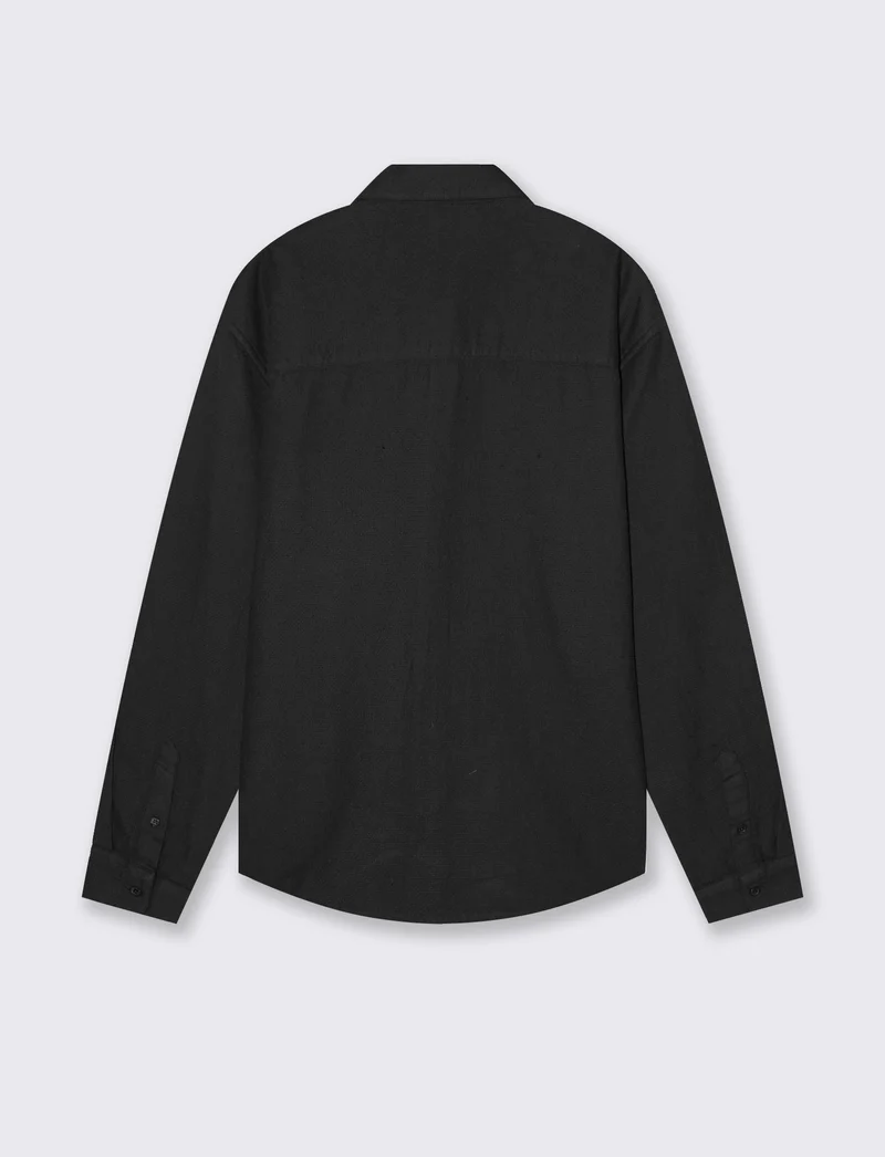 Camicia cropped in cotone waffle - Nero