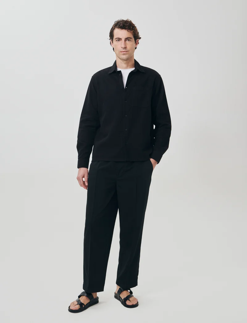 Camicia cropped in cotone waffle - Nero