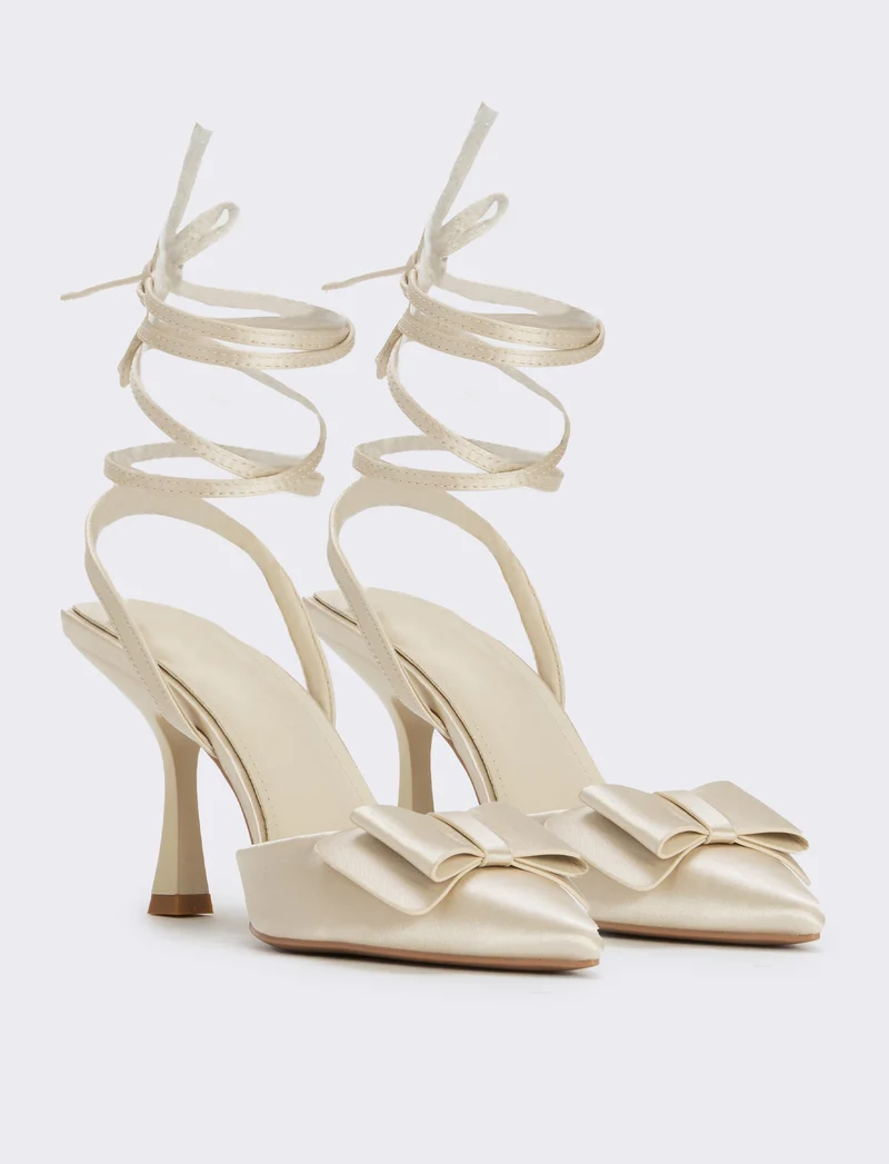 Décolletè in satin con laccio e fiocco - Beige champagne