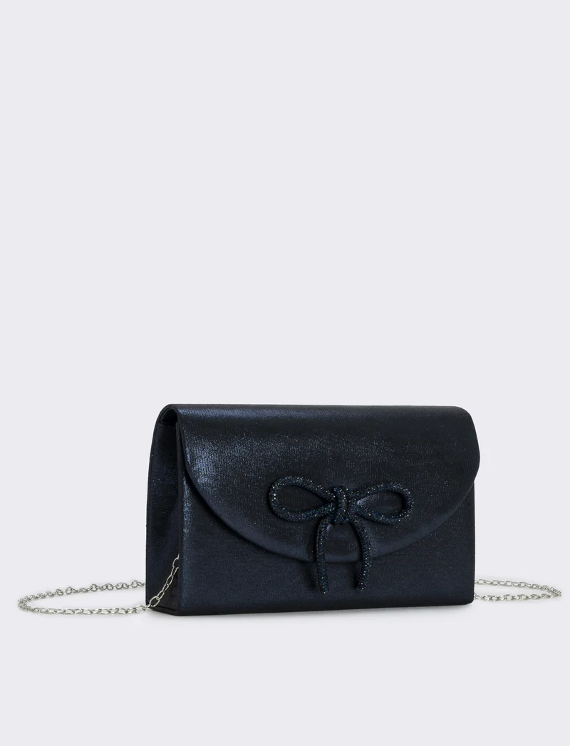 Borsetta rigida con fiocco e strass - Blu