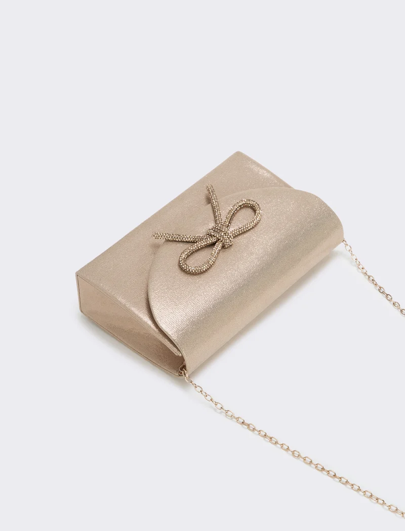 Borsetta rigida con fiocco e strass - Rosa