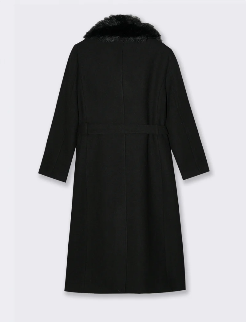 CAPPOTTO LUNGO CON COLLO IN FINTA PELLICCIA - Nero