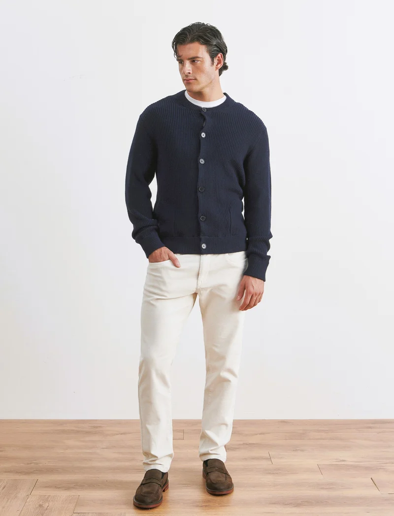 MAGLIA CARDIGAN IN COTONE A COSTE - Blu