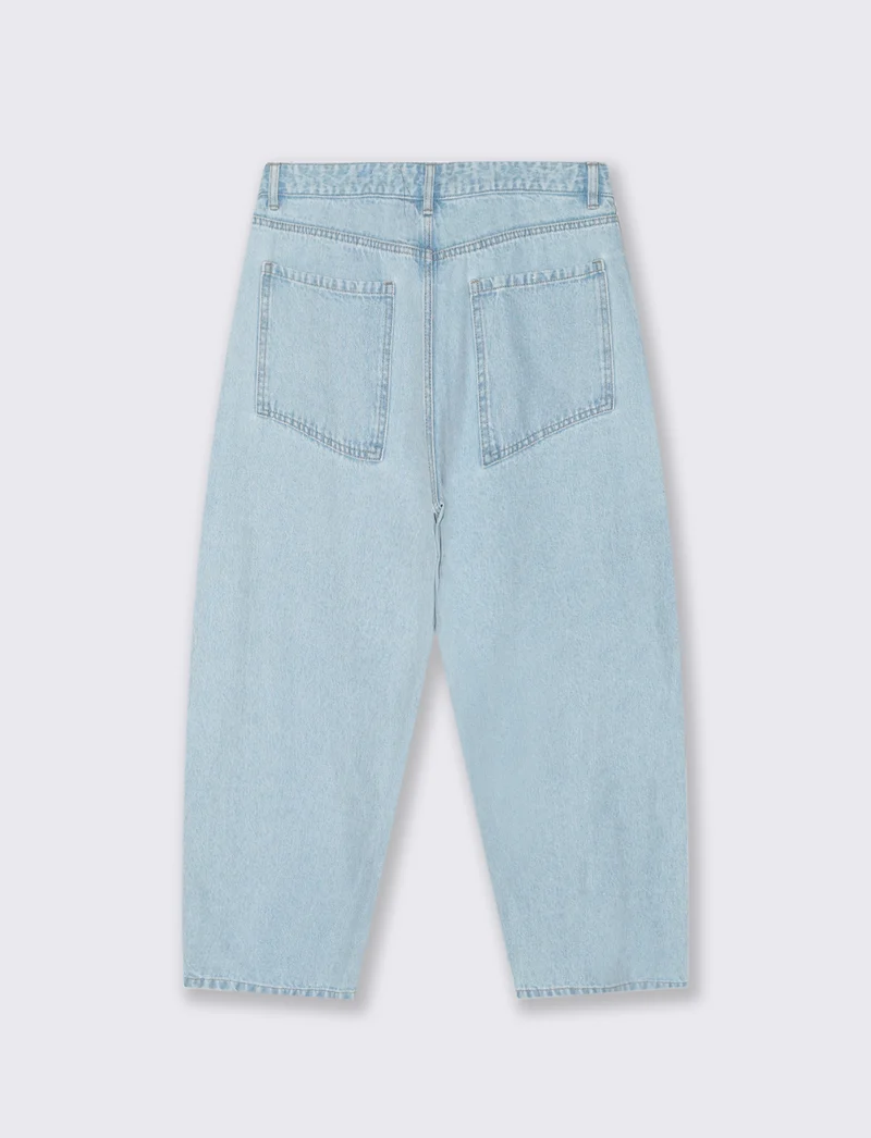 Jeans Tapered Wide Leg Effetto Slavato - Denim chiaro