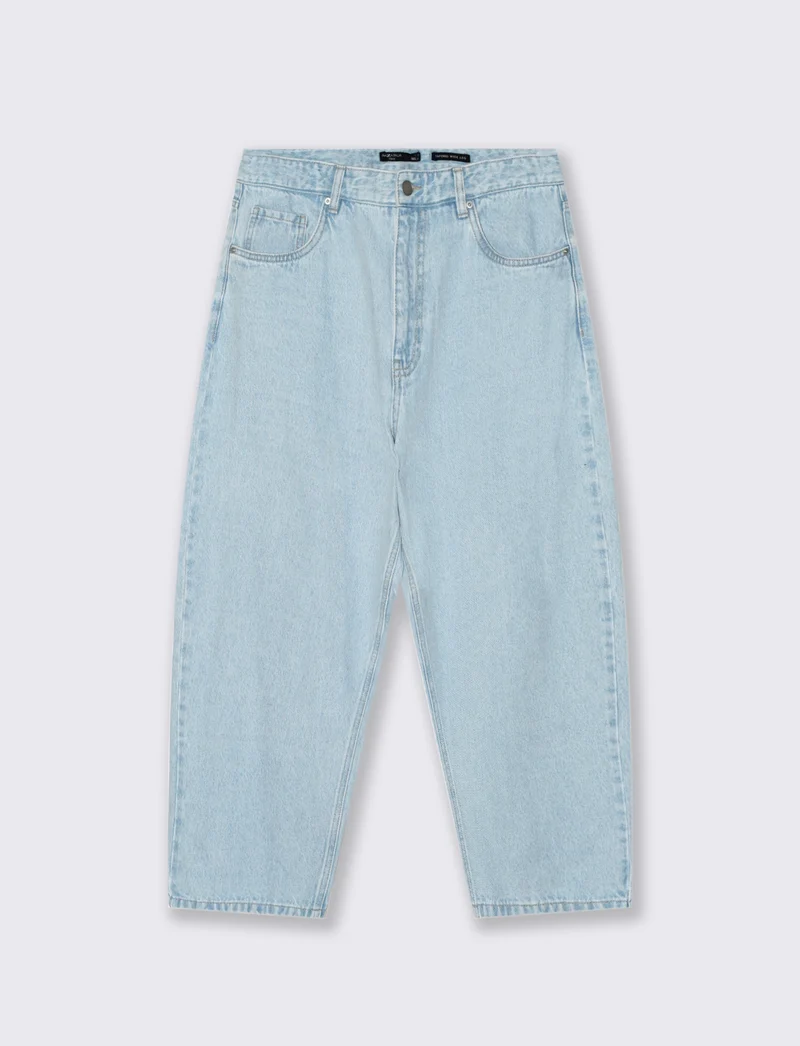 Jeans Tapered Wide Leg Effetto Slavato - Denim chiaro