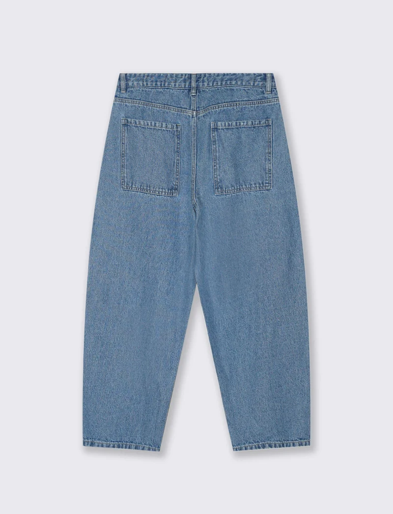 Jeans Tapered Wide Leg Effetto Slavato - Denim