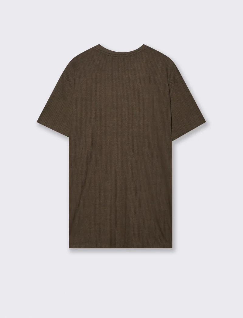 T-shirt a coste effetto maglia girocollo - Moro