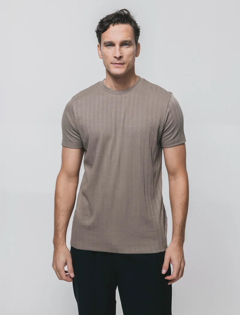 T-shirt a coste effetto maglia girocollo - Verde kaki