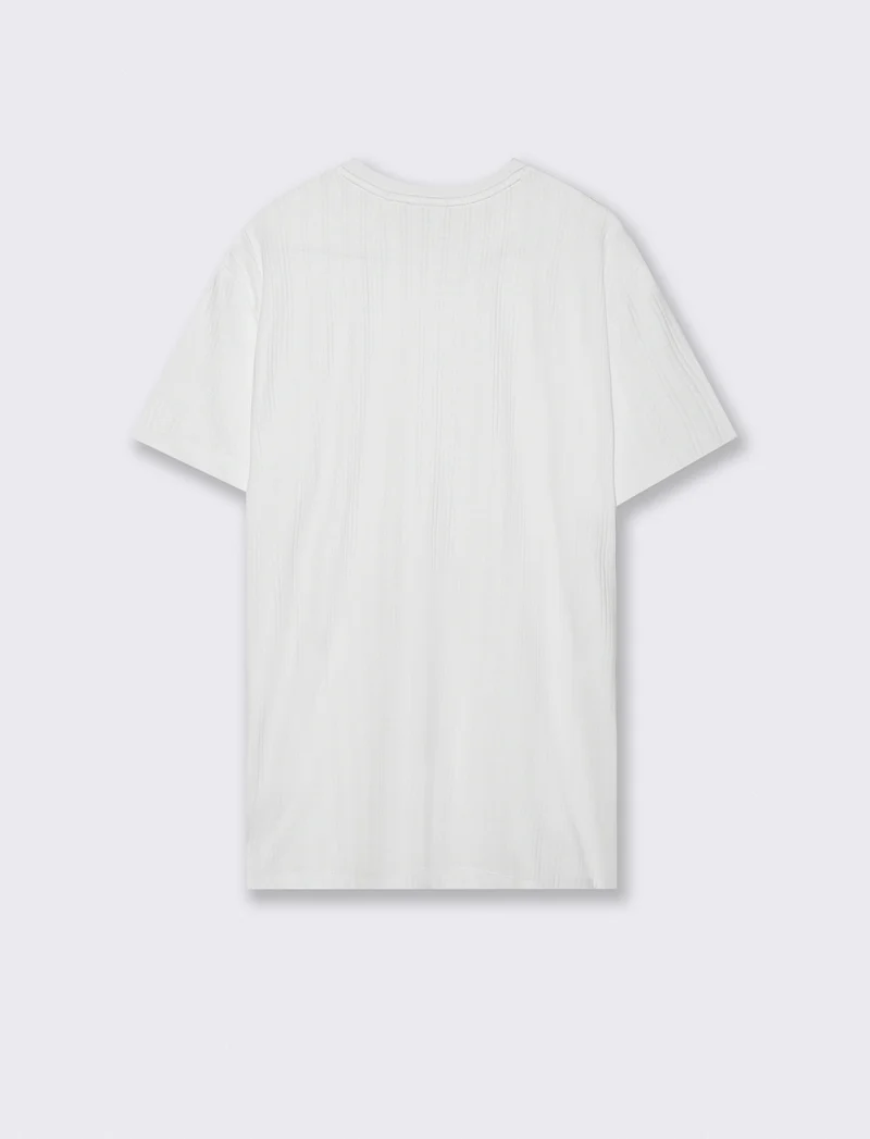 T-shirt a coste effetto maglia girocollo - Bianco