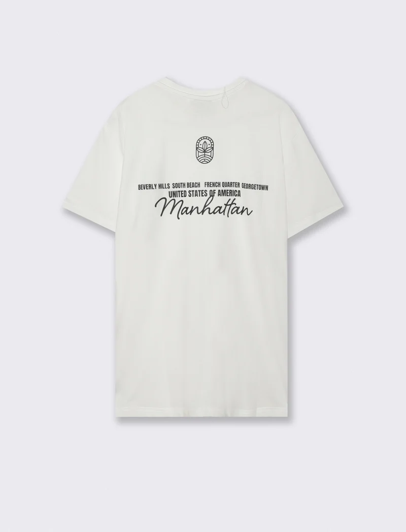 T-shirt girocollo cotone con stampe - Bianco