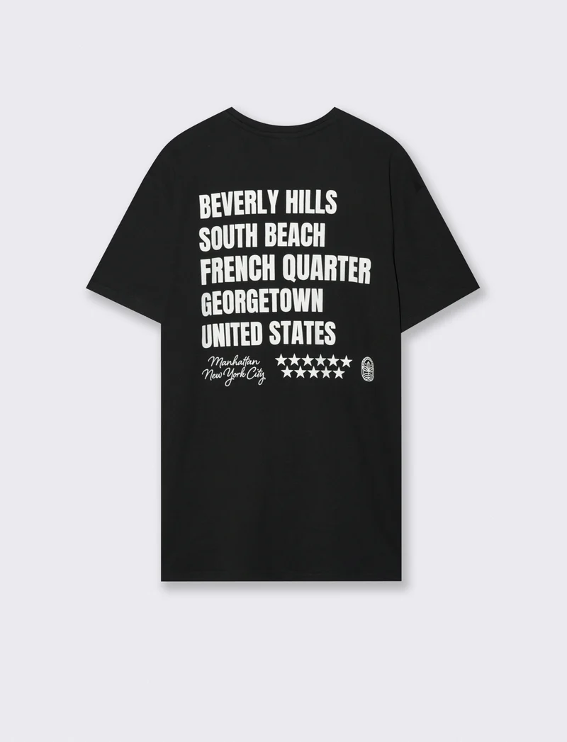 T-shirt girocollo cotone con stampe - Nero