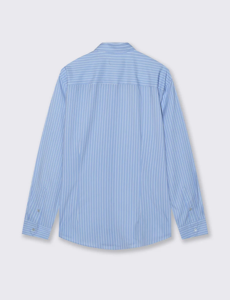 Camicia slim fit a righe in tessuto tecnico - Azzurro