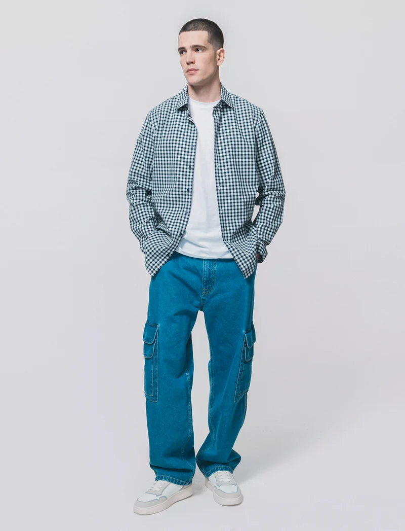 Camicia a quadri regular fit in cotone - Blu